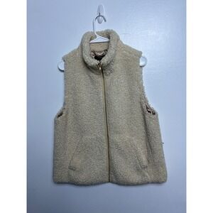 J.Crew Womens Sherpa Fleece Vest Cream Ivory Faux Fur Full Zip Mock Neck M Ski